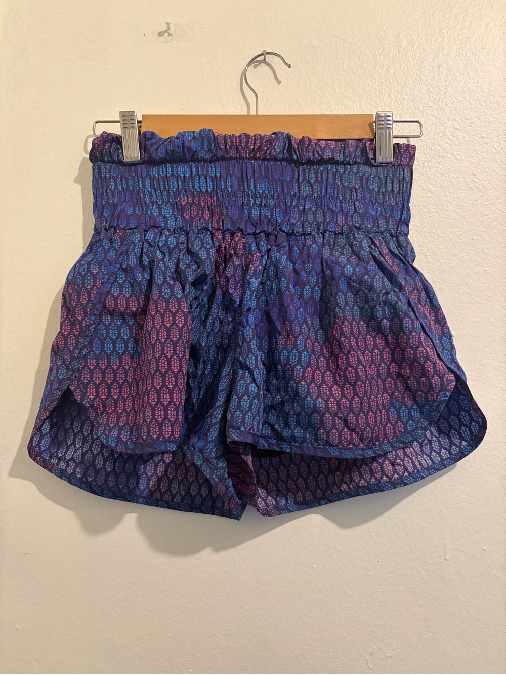 Free People Blue and Purple Smocked Waist Athletic Shorts